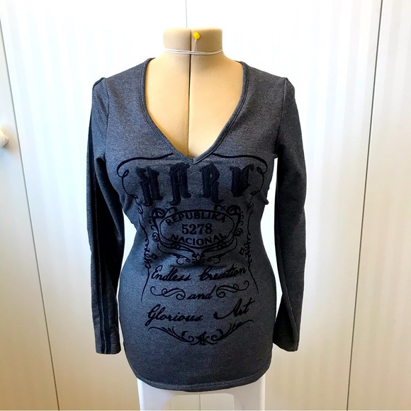 KARV Tops - Karv Republika Nacional 5278 grey with black zipper detail long sleeves Size M